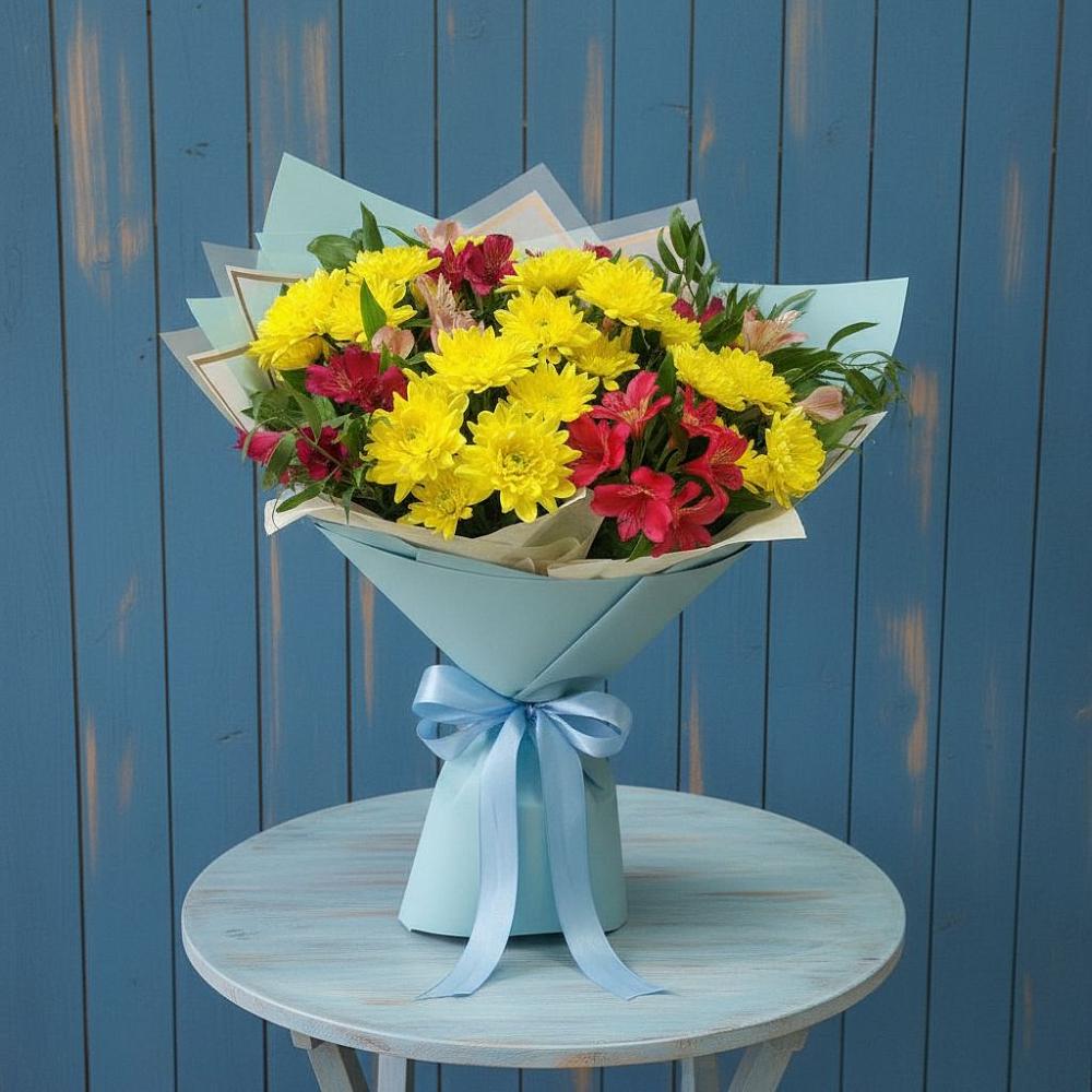 Букет цветов из: Альстромерии и Хризантемы в Новой Деревне