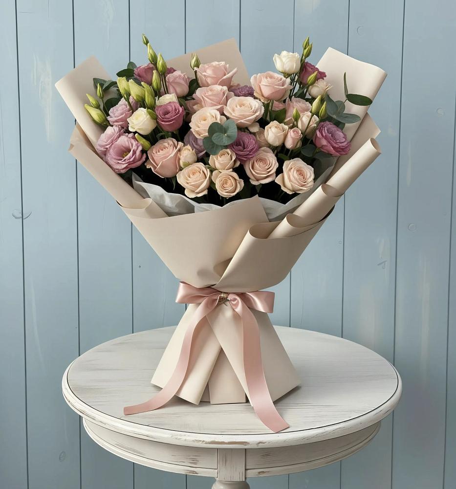 Букет цветов из: Розы и Лизиантусы в Новой Деревне