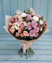 Букет цветов из:  Хризантемы, Розы и Альстромерии в Новой Деревне