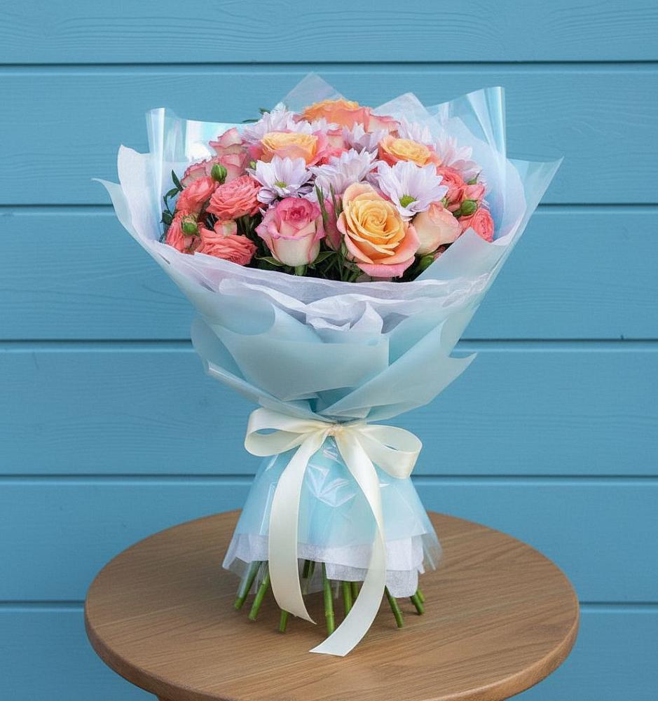 Букет цветов из: Хризантемы и Розы в Новой Деревне