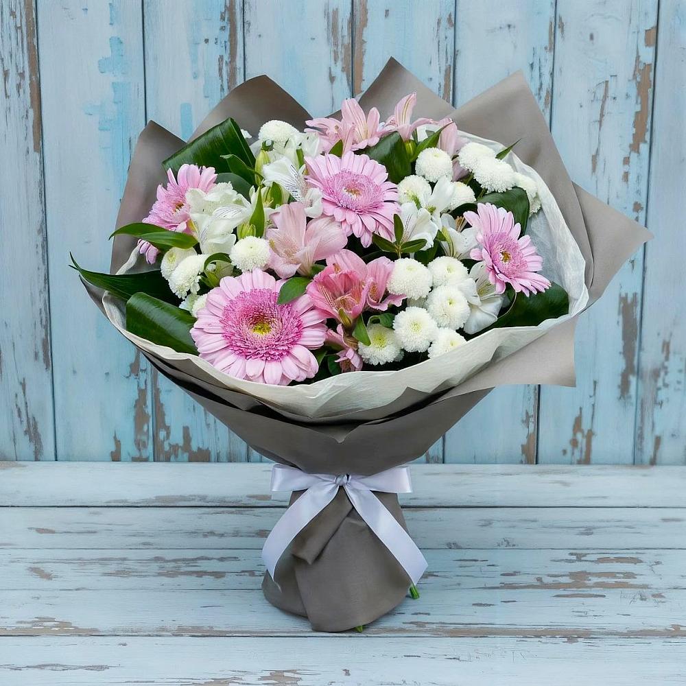 Букет цветов из: Герберы, Альстромерии и Хризантемы в Новой Деревне