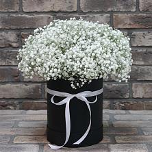 Цветочная композиция из Гипсофила в шляпной коробке в Новой Деревне